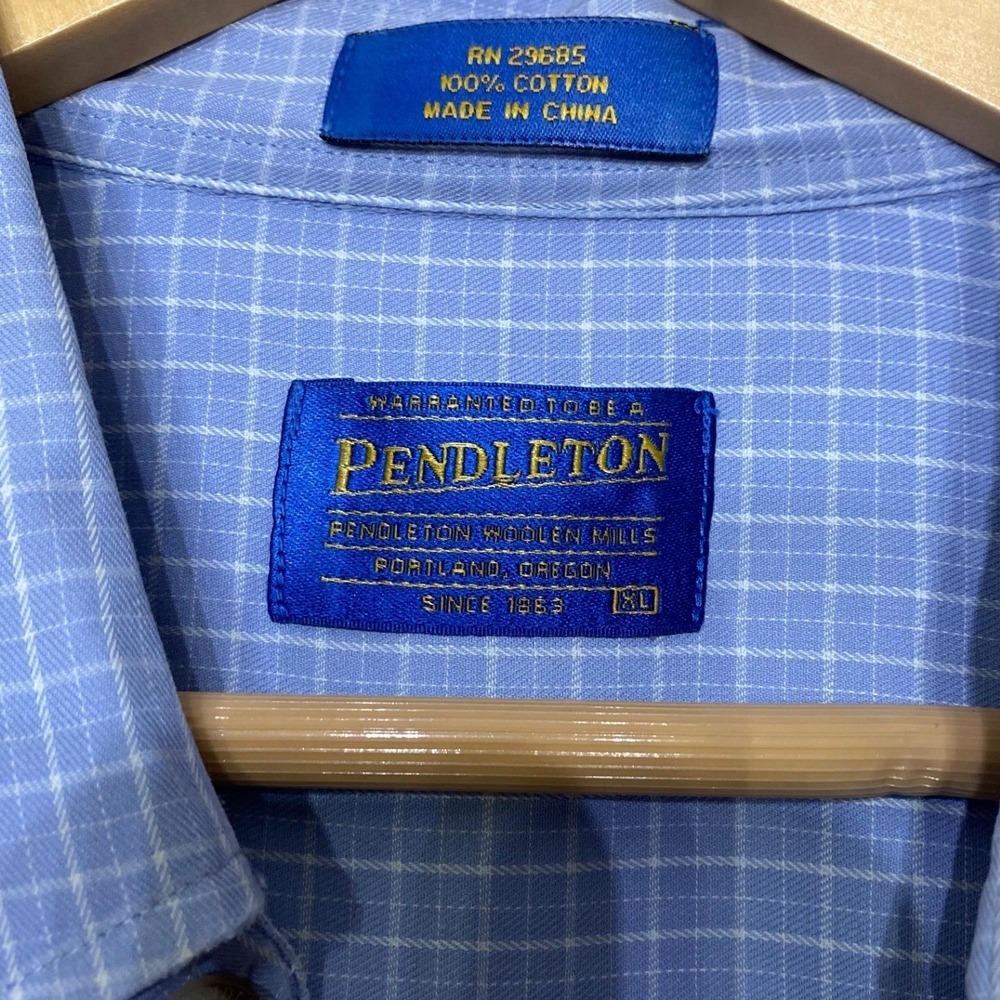 Pendleton Mens XL Blue White Grid Check 100% Cotton Long Sleeve Button Down Shir - Picture 4 of 5
